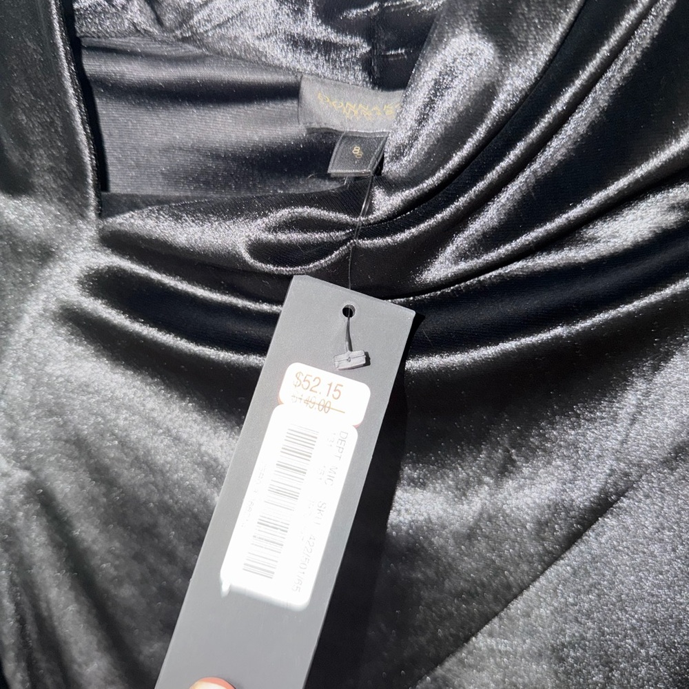 NWT $149!DONNA KARAN NEW YORK black velvet dress long‎ sleeve size 8 - Picture 5 of 6